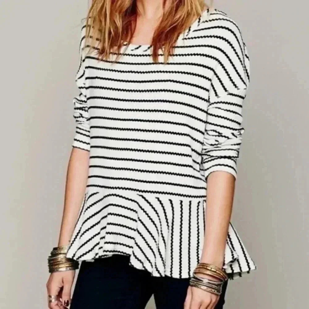 We The Free Striped Peplum Top